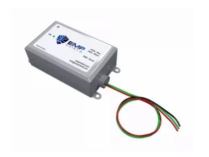 A rectangular electronic device with a label, featuring wires in red, black, and green extending from one end.